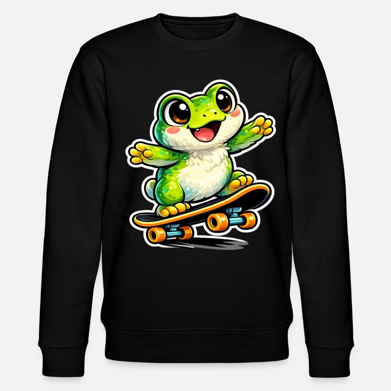 Fröhlicher Frosch Skateboard - Stanley/Stella Unisex Bio-Sweatshirt CHANGER  - Schwarz