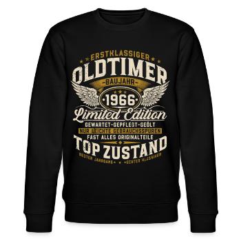 60. Geburtstag 1966 Oldtimer Geschenk Retro  - Stanley/Stella Unisex Bio-Sweatshirt CHANGER  - Schwarz - Vorne - Nik (191cm) & Marisol (170cm)
