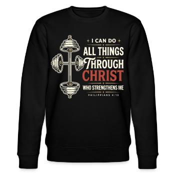 Christliche Stärke Philippians 4:13 - Stanley/Stella Unisex Bio-Sweatshirt CHANGER  - Schwarz - Vorne - Nik (191cm) & Marisol (170cm)