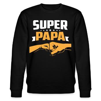 Super Papa Idea Cadeau Fête Des Fathers Anniversaire - Stanley/Stella Unisex Bio-Sweatshirt CHANGER  - Schwarz - Vorne - Nik (191cm) & Marisol (170cm)