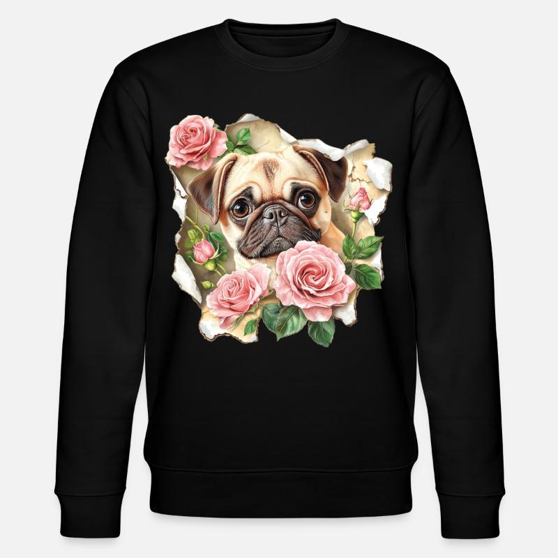 Mops mit Rosen - Stanley/Stella Unisex Bio-Sweatshirt CHANGER  - Schwarz