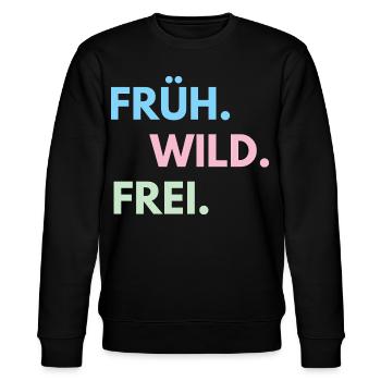Früh Wild Frei – Frühlingsfest Festival Outfit - Stanley/Stella Unisex Bio-Sweatshirt CHANGER  - Schwarz - Vorne - Nik (191cm) & Marisol (170cm)
