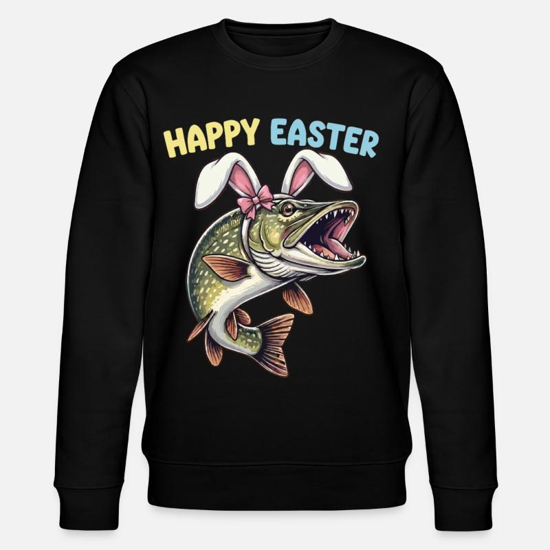 Osterfisch Hecht mit Hasenohren - Stanley/Stella Unisex Bio-Sweatshirt CHANGER  - Schwarz