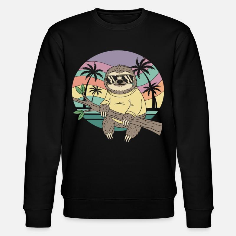 Cool Sloth Retro Summer Palm Trees - Stanley/Stella CHANGER Unisex Organic Sweatshirt - black