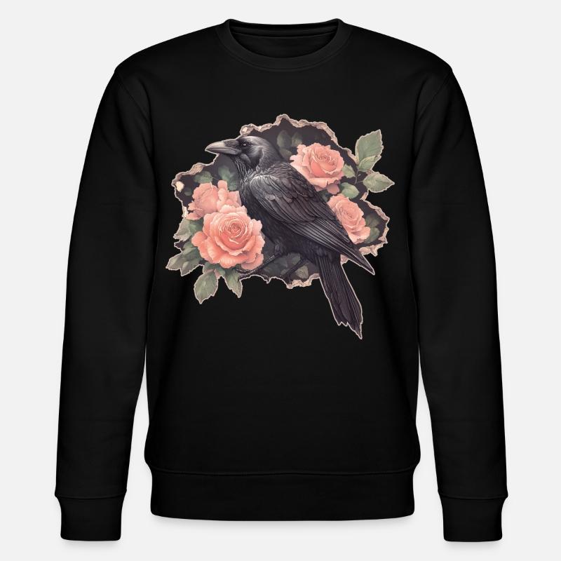Ravn med roser - Stanley/Stella økologisk unisex-sweatshirt CHANGER  - sort