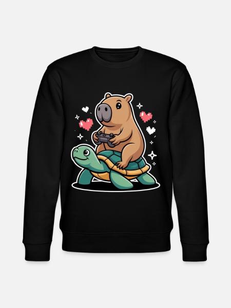Gamer duo capybara on turtle - Stanley/Stella CHANGER Unisex Organic Sweatshirt - black