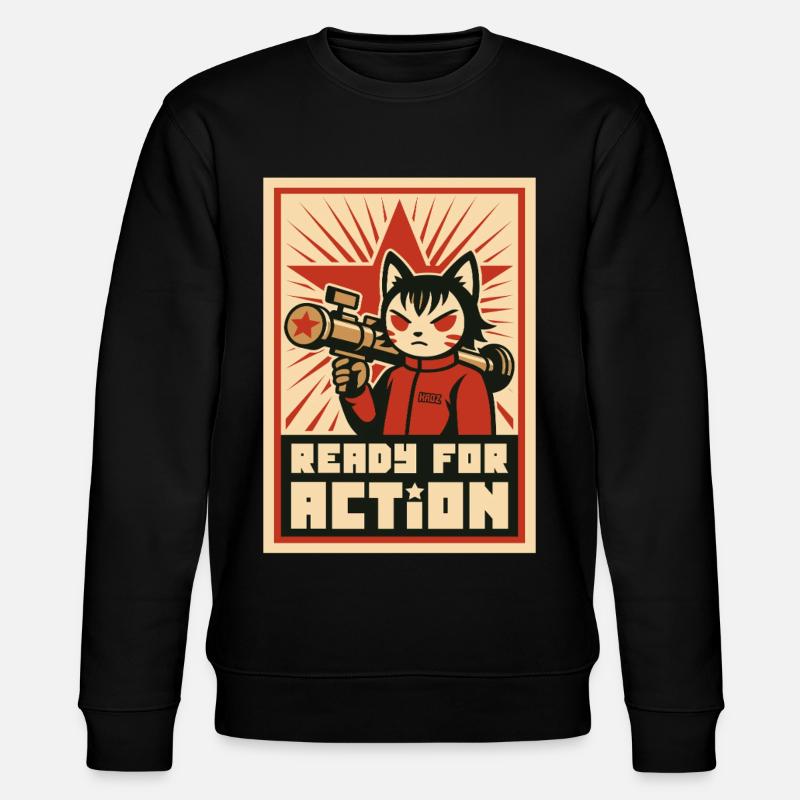 Retro Cat Commando : Prêt pour l'action - Sweat bio CHANGER Stanley/Stella Unisexe - noir