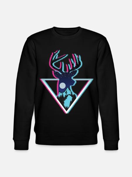 Cosmic Deer Mountain Neon Triangle Art - Stanley/Stella CHANGER Unisex Organic Sweatshirt - black