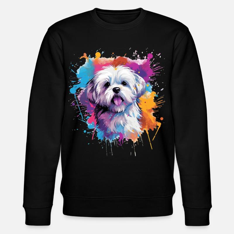 Farbenfrohe Spritzkunst Malteserhund - Stanley/Stella Unisex Bio-Sweatshirt CHANGER  - Schwarz