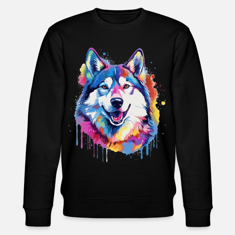 Bunte Splash Art-Husky-Hund - Stanley/Stella Unisex Bio-Sweatshirt CHANGER  - Schwarz