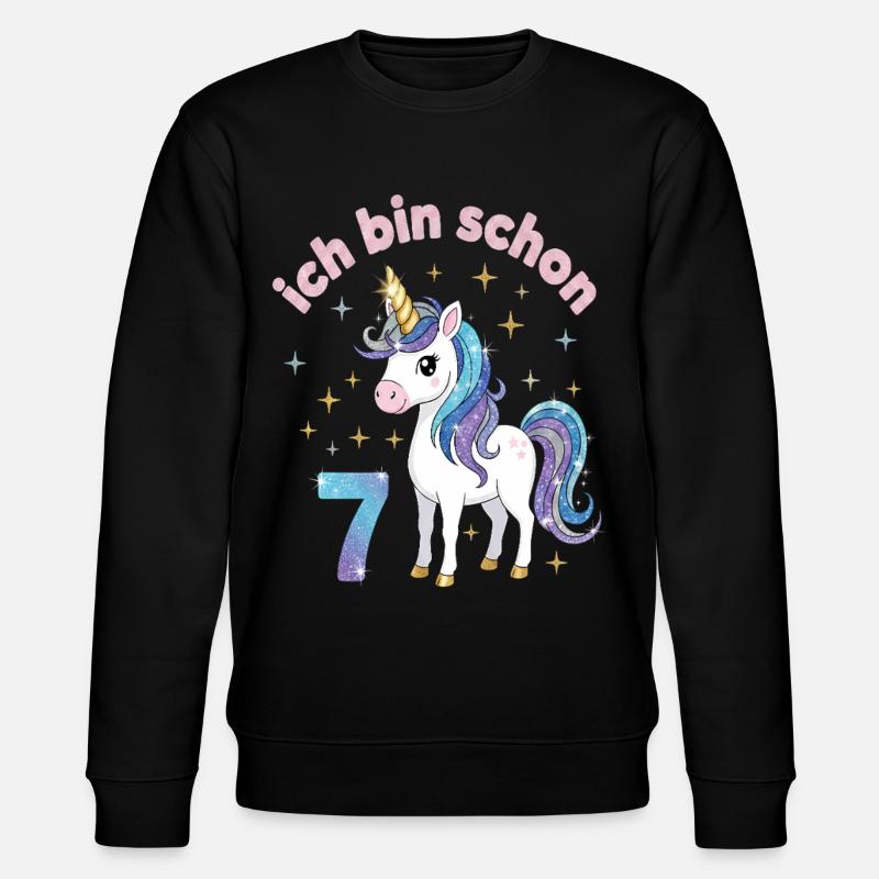 7. Geburtstag Einhorn Mädchen Ich bin schon 7 - Stanley/Stella Unisex Bio-Sweatshirt CHANGER  - Schwarz