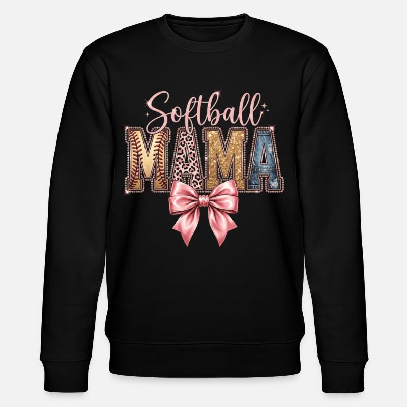 Softball Mama Coquette Leopard Bow - Stanley/Stella CHANGER Unisex Organic Sweatshirt - black