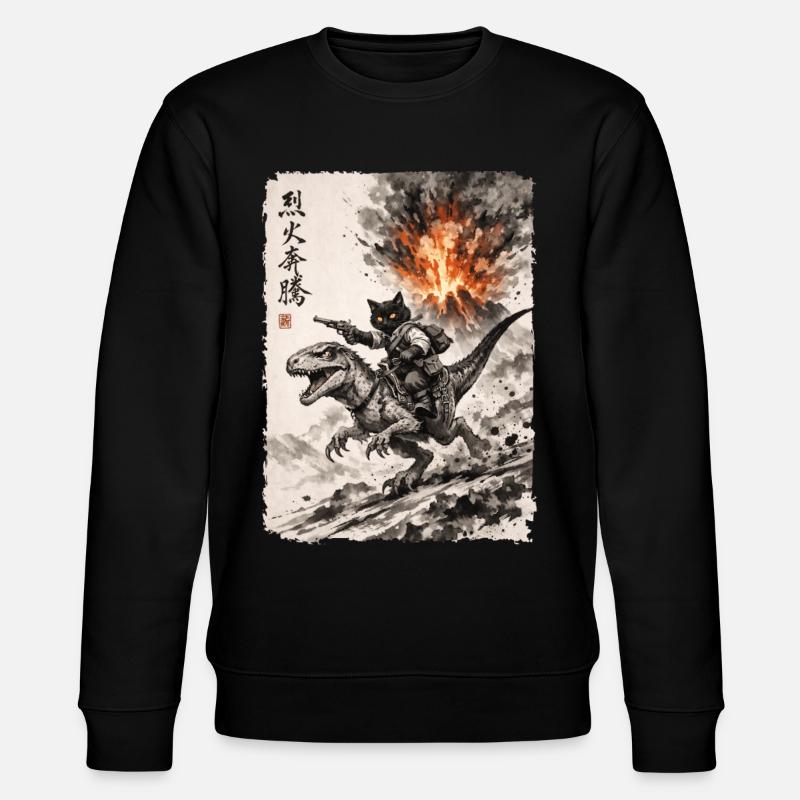 Katze, Dinosaurier, Vulkan, Vulkanausbruch, Anime - Stanley/Stella Unisex Bio-Sweatshirt CHANGER  - Schwarz