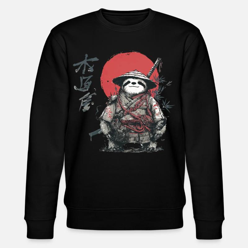 Faultier-Samurai unter roter Sonne - Stanley/Stella Unisex Bio-Sweatshirt CHANGER  - Schwarz