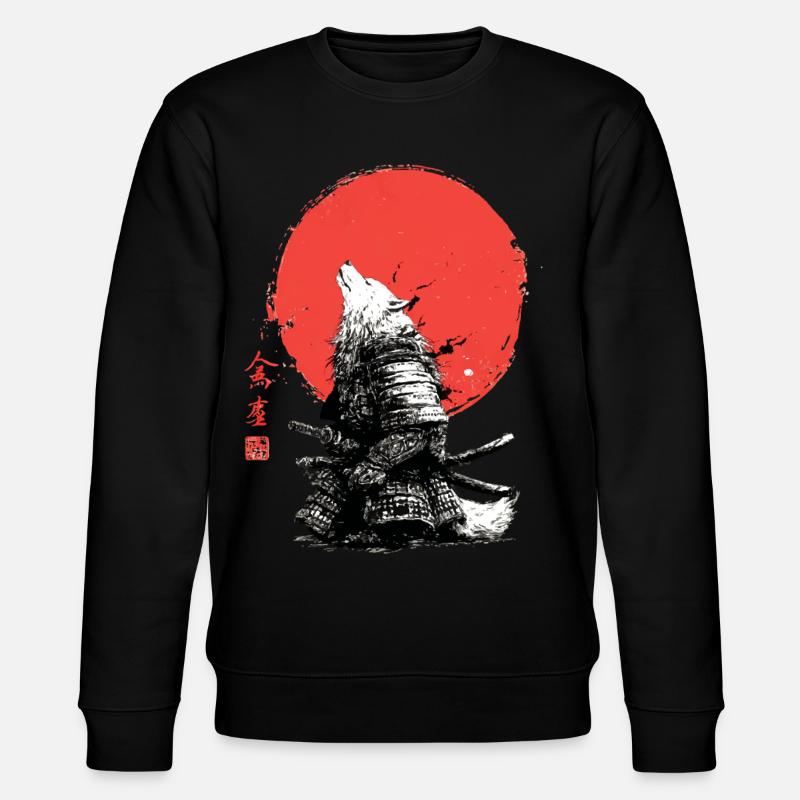 Wolf-Samurai unter Crimson Sun - Stanley/Stella Unisex Bio-Sweatshirt CHANGER  - Schwarz