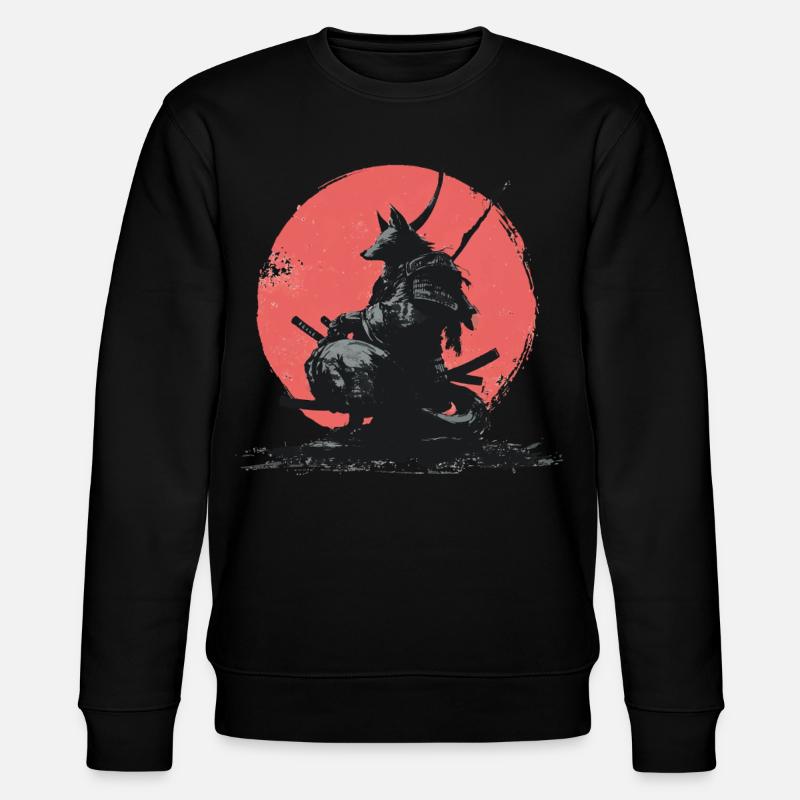 Wolf-Samurai auf Red Sun - Stanley/Stella Unisex Bio-Sweatshirt CHANGER  - Schwarz