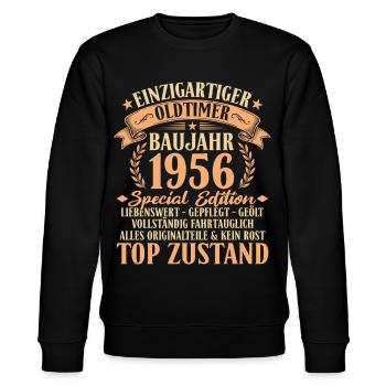 1956 Baujahr Oldtimer 70. Geburtstag Geschenkidee - Stanley/Stella Unisex Bio-Sweatshirt CHANGER  - Schwarz - Vorne - Nik (191cm) & Marisol (170cm)