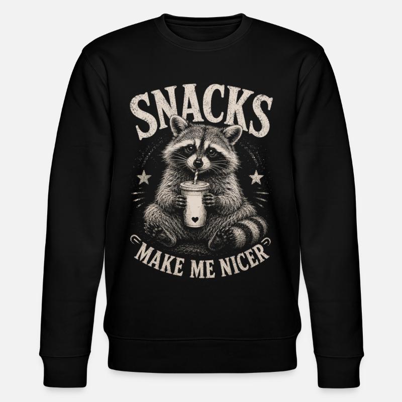 Waschbär, Snacks Make Me Nicer - Stanley/Stella Unisex Bio-Sweatshirt CHANGER  - Schwarz