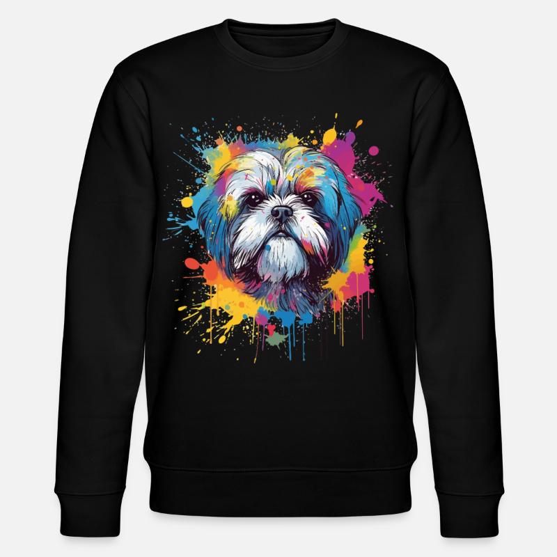 Shih Tzu Hund Bunte Spritzkunst - Stanley/Stella Unisex Bio-Sweatshirt CHANGER - Schwarz