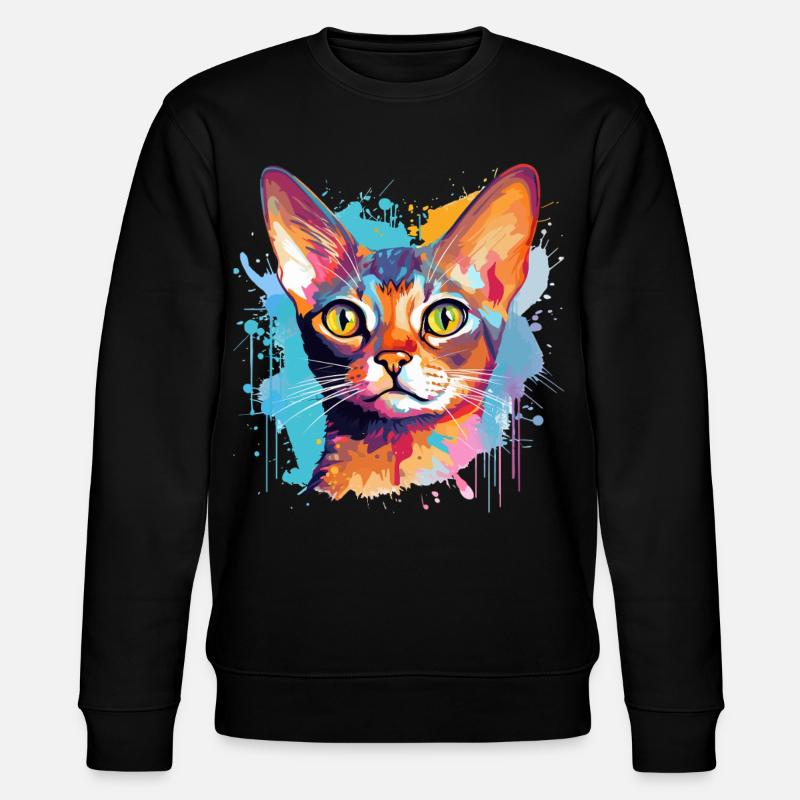 Abessinisches Katzengesicht – bunte Splash-Kunst - Stanley/Stella Unisex Bio-Sweatshirt CHANGER  - Schwarz