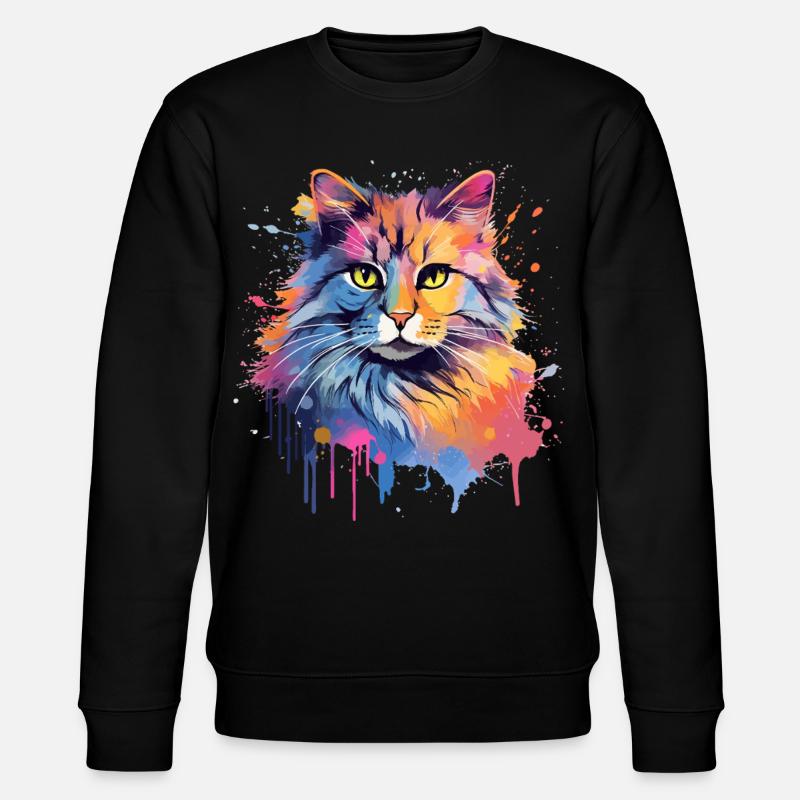 Amerikanischer Bobtail-Katzengesicht - Stanley/Stella Unisex Bio-Sweatshirt CHANGER  - Schwarz