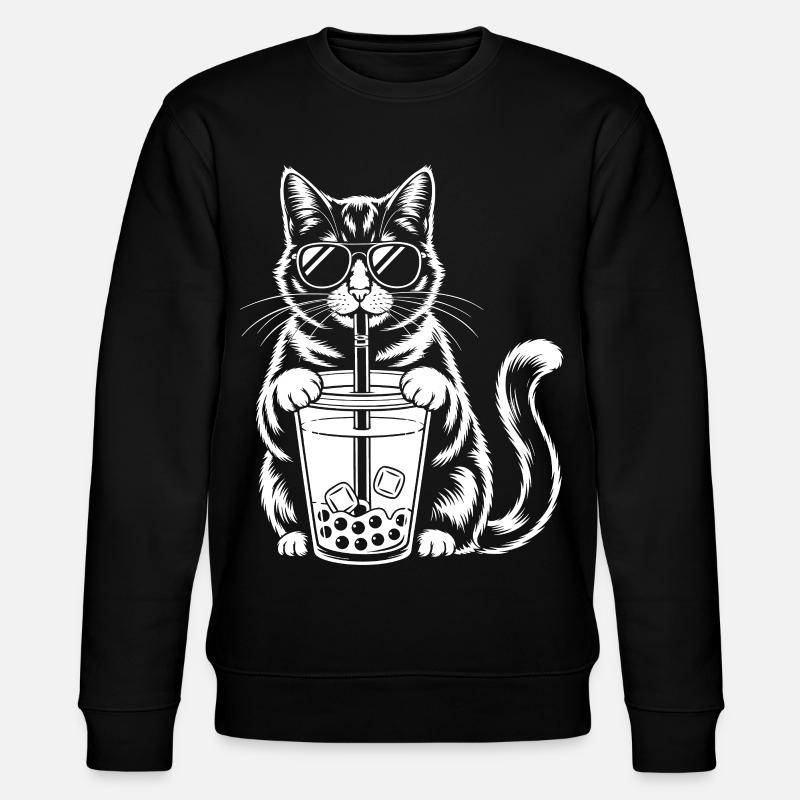 Katze mit Bubble Tee - Stanley/Stella Unisex Bio-Sweatshirt CHANGER  - Schwarz