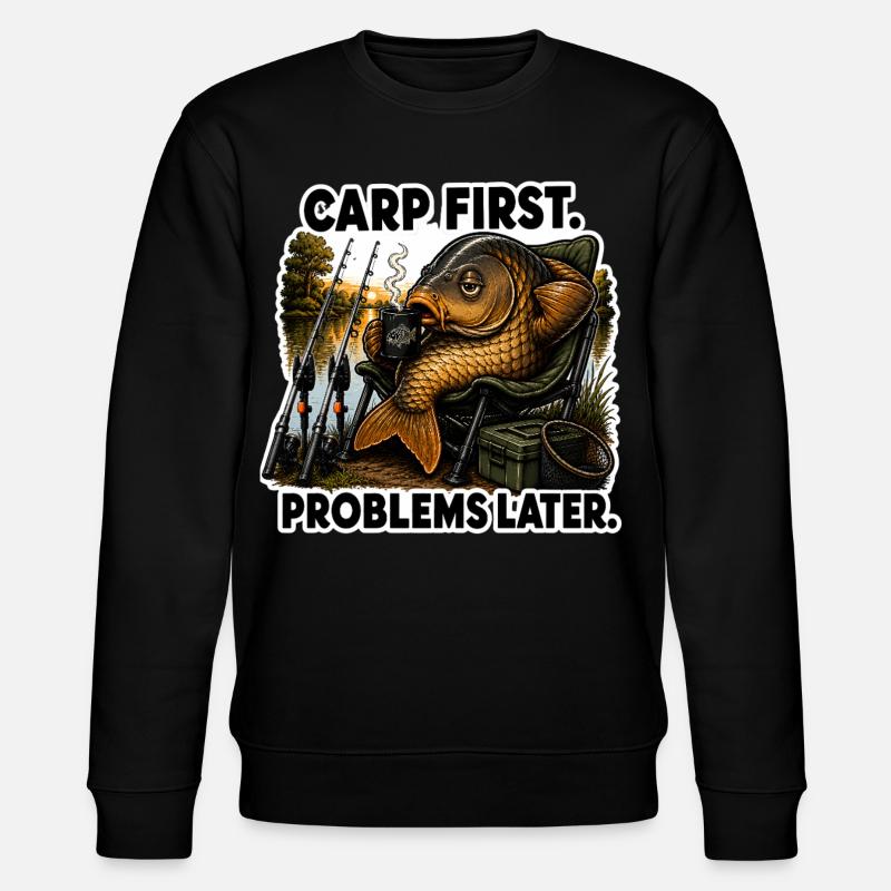 Karpfen Erste Probleme, später Kaffeeangeln - Stanley/Stella Unisex Bio-Sweatshirt CHANGER  - Schwarz