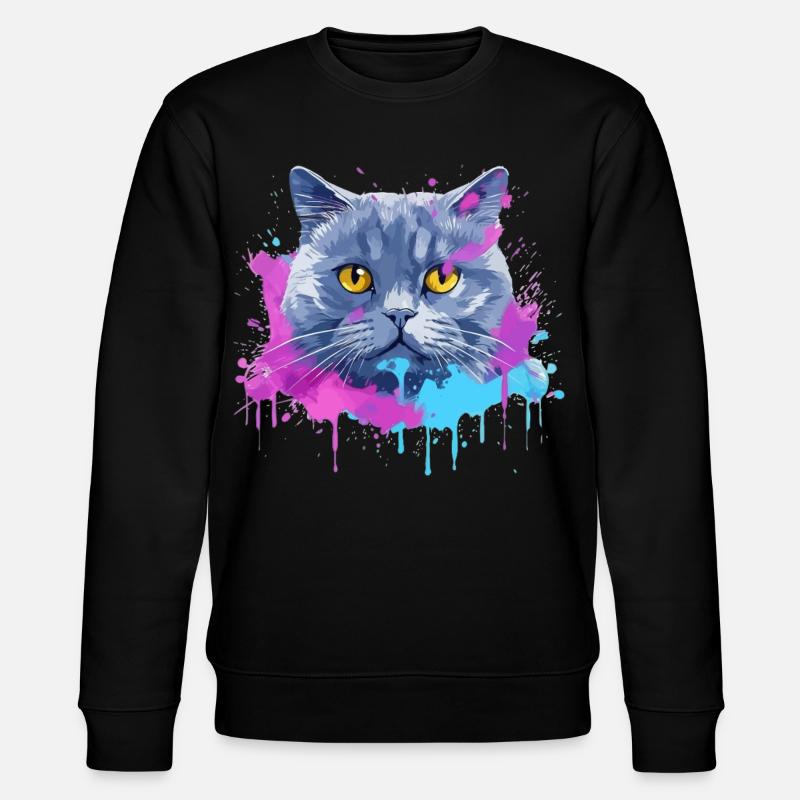 Bunte Splash-Kunst Britisches Kurzhaar-Katzengesicht - Stanley/Stella Unisex Bio-Sweatshirt CHANGER  - Schwarz