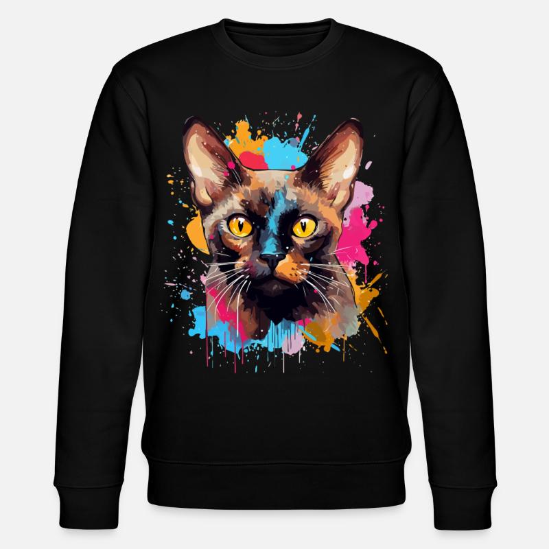 Burmesisches Katzengesicht – bunte Splash-Art - Stanley/Stella Unisex Bio-Sweatshirt CHANGER  - Schwarz