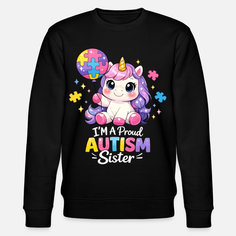 Autismus-Schwester Stolzes Einhorngeschenk - Stanley/Stella Unisex Bio-Sweatshirt CHANGER  - Schwarz