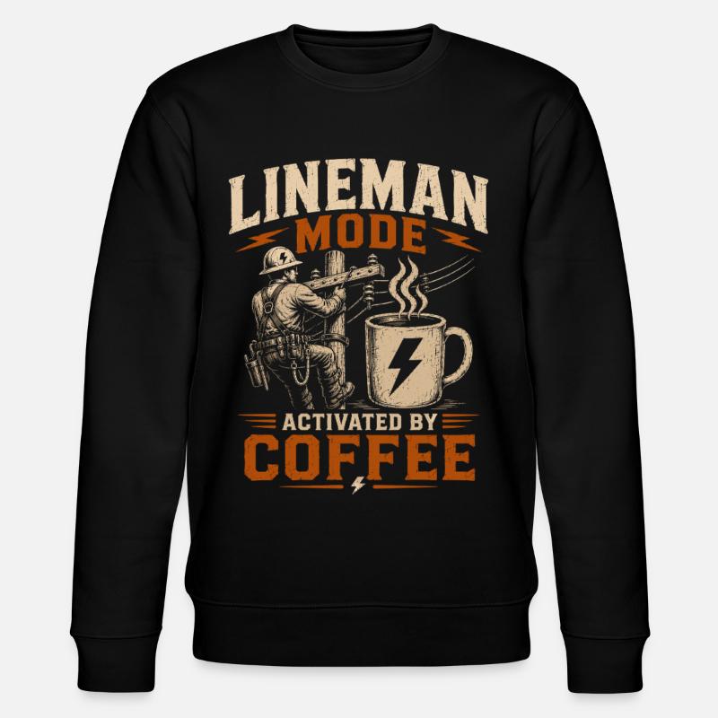 Lustiger Lineman Kaffee Strom Arbeit - Stanley/Stella Unisex Bio-Sweatshirt CHANGER  - Schwarz