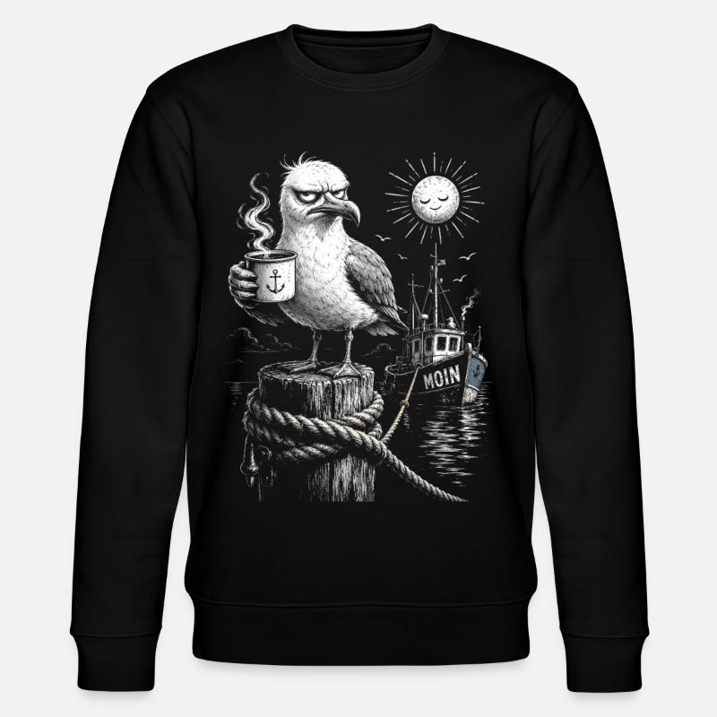 MOIN – Grummeliges Möwe mit Kaffee - Stanley/Stella Unisex Bio-Sweatshirt CHANGER  - Schwarz