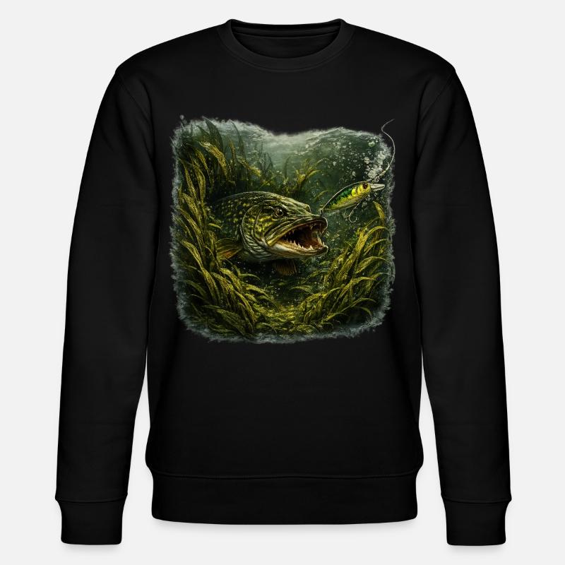 Hecht-Hinterhalt-Räuberfisch-Design - Stanley/Stella Unisex Bio-Sweatshirt CHANGER - Schwarz