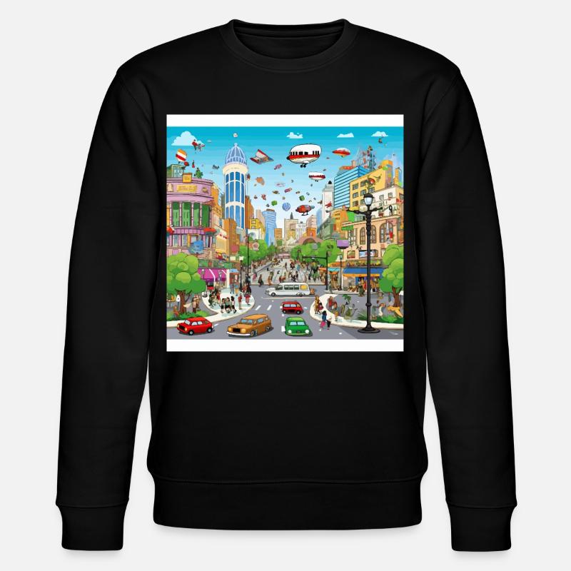 Farbenfrohe Zukunftsstadt - Stanley/Stella Unisex Bio-Sweatshirt CHANGER - Schwarz