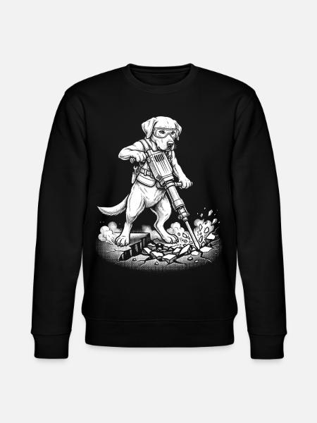 Bauarbeiter Hund mit Presslufthammer, Handwerk - Stanley/Stella Unisex Bio-Sweatshirt CHANGER  - Schwarz