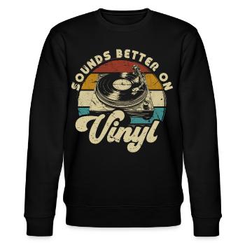 Schallplatte Vinyl Musik Plattenspieler retro - Stanley/Stella Unisex Bio-Sweatshirt CHANGER  - Schwarz - Vorne - Nik (191cm) & Marisol (170cm)