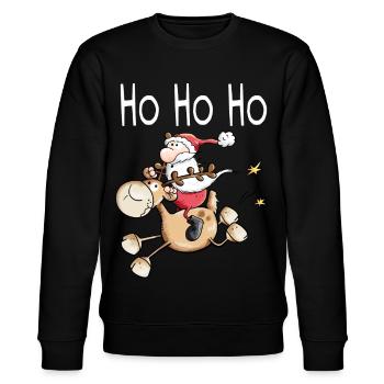 Ho ho ho Nikolaus auf Rentier - Weihnachtsmann - Stanley/Stella Unisex Bio-Sweatshirt CHANGER  - Schwarz - Vorne - Nik (191cm) & Marisol (170cm)