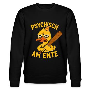 Psychisch am Ente Lustige Enten Spruch - Stanley/Stella Unisex Bio-Sweatshirt CHANGER  - Schwarz - Vorne - Nik (191cm) & Marisol (170cm)