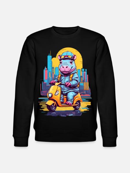 Nilpferd auf Roller - Stanley/Stella Unisex Bio-Sweatshirt CHANGER  - Schwarz