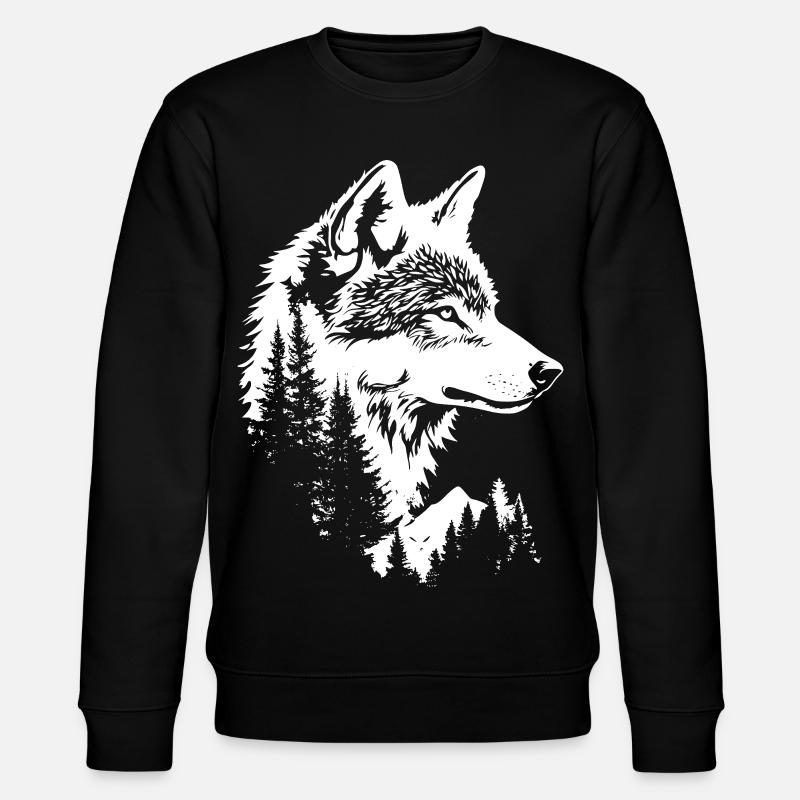 Wolf Gesicht Natur Silhouette - Stanley/Stella Unisex Bio-Sweatshirt CHANGER  - Schwarz