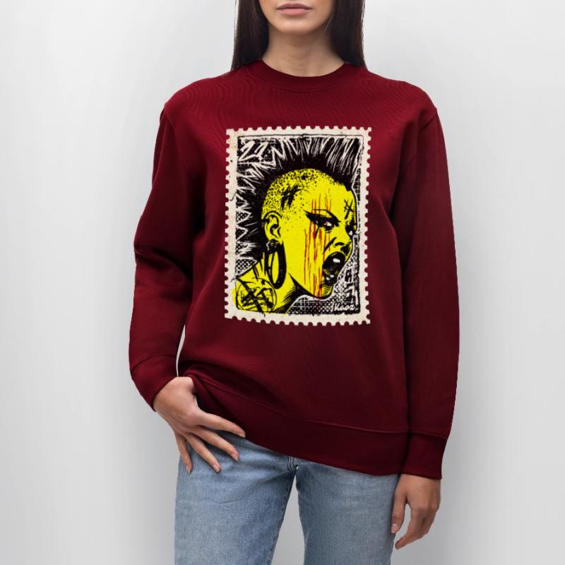 Femme punk sauvage avec mohawk et colère sur timbre-poste Sweat bio CHANGER Stanley/Stella Unisexe