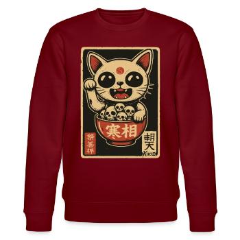 Dark Waving Cat with Skulls - Stanley/Stella CHANGER Unisex Organic Sweatshirt - burgundy - Front - Nik (191cm) & Marisol (170cm)