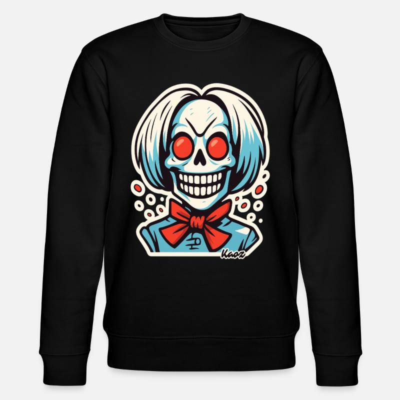 Grinsendes Skelett mit roter Schleife - Stanley/Stella Unisex Bio-Sweatshirt CHANGER  - Schwarz