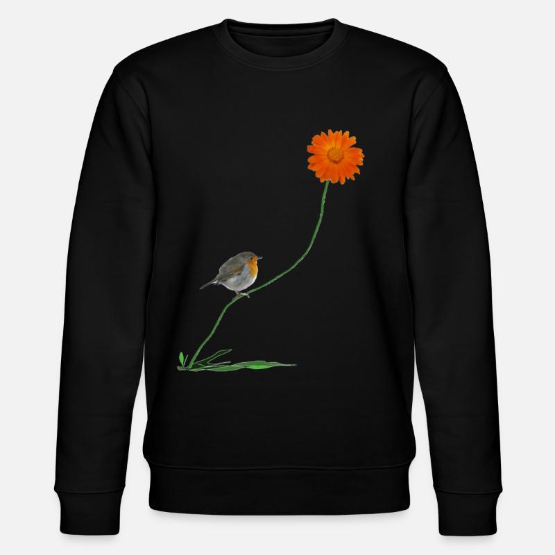 Rotkehlchen mit Blume - Stanley/Stella Unisex Bio-Sweatshirt CHANGER  - Schwarz