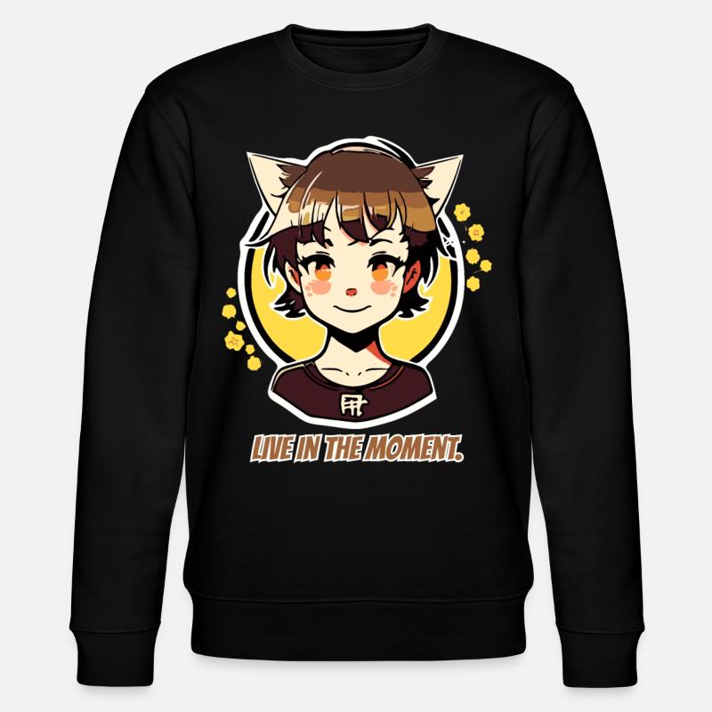 Lebe im Moment, Katzen-mädchen - Stanley/Stella Unisex Bio-Sweatshirt CHANGER  - Schwarz