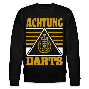 Achtung Darts Motiv mit Dartboard und Dartpfeilen - Stanley/Stella Unisex Bio-Sweatshirt CHANGER  - Schwarz - Vorne - Nik (191cm) & Marisol (170cm)
