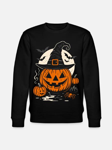 Halloween Pumpkin with Witch Hat & Spider - Stanley/Stella CHANGER Unisex Organic Sweatshirt - black