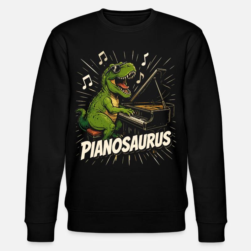 Spaßiger Pianist-Dinosaurier - Stanley/Stella Unisex Bio-Sweatshirt CHANGER - Schwarz