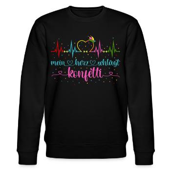 Fasching Herzschlag EKG Mein Herz schlägt Konfetti - Stanley/Stella Unisex Bio-Sweatshirt CHANGER  - Schwarz - Vorne - Nik (191cm) & Marisol (170cm)
