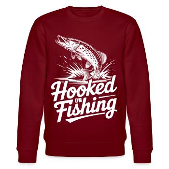 Hooked on Fishing - Stanley/Stella CHANGER Unisex Organic Sweatshirt - burgundy - Front - Nik (191cm) & Marisol (170cm)